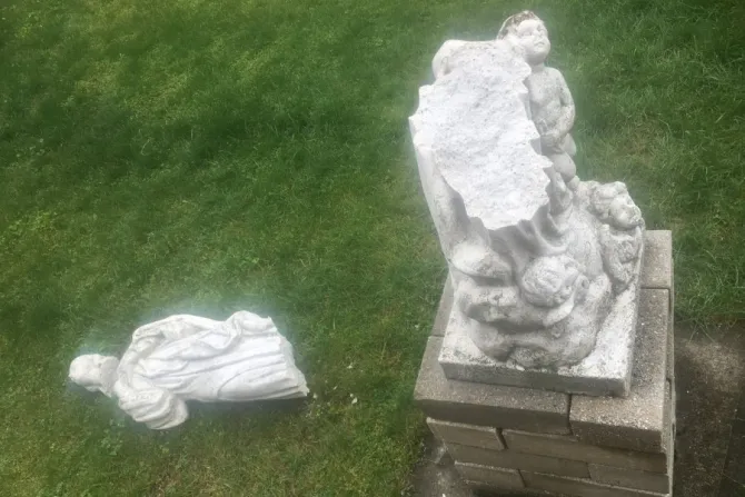 vandalized Mary statue
